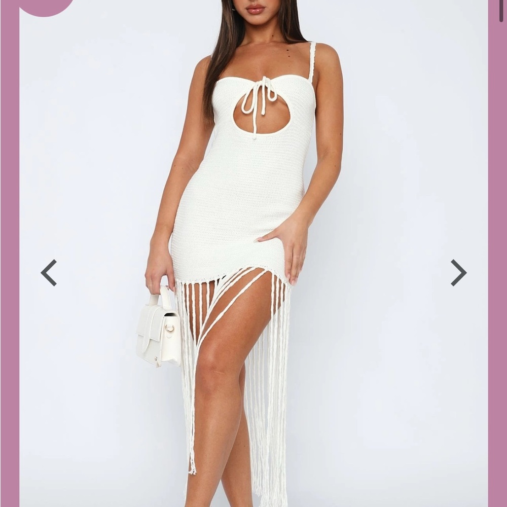 White Fox Boutique White Fringe Midi Dress